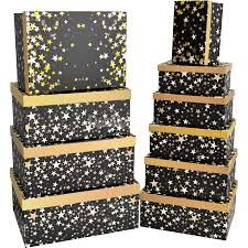 Подарункові коробки прямокутні чорні із зірками (10 шт.)