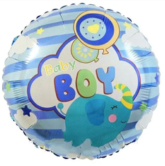 Фольгована кулька Pinan круг "Baby boy з слоником" блакитна 18"(45см) 1шт.