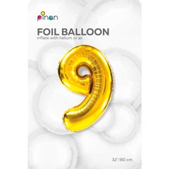 Фольгована кулька цифра "9" золота Pinan 32" (80 см), в уп. 1 шт