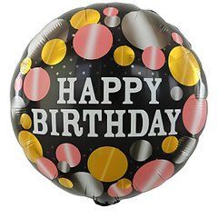 Фольгована кулька Pinan круг "Happy Birthday кола" чорна 18"(45см) 1шт.