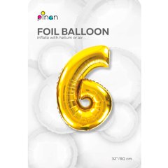 Фольгована кулька цифра "6" золота Pinan 32" (80 см), в уп. 1 шт
