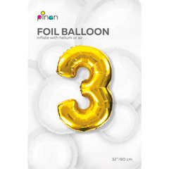 Фольгована кулька цифра "3" золота Pinan 32" (80 см), в уп. 1 шт