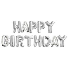 Кулька фольга КНР набір літер "Happy birthday" срібло, в упаковці (13 літер, 40 см)