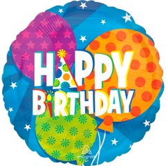 Фольгована кулька круг "Happy Birthday кульки повітряні" блакитна Anagram 18"(45см) 1шт.
