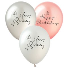 Латексные шары 12'' (100 шт) ТМ SHOW "Happy Birthday", металлик (30 см)