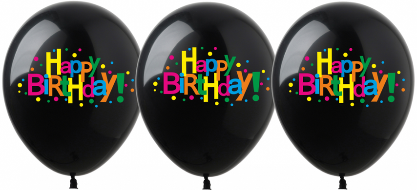 Латексні повітряні кульки 12" (30 см.) "Happy Birthday кольорове конфеті" чорні Show 100 шт.