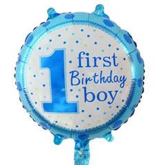 Фольгована кулька круг "1 first birthday boy" блакитна 18" (45см) 1шт.