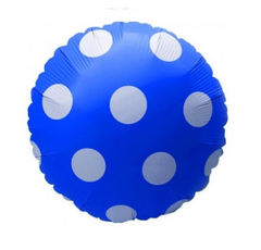 Фольгована кулька Pinan круг "В білу крапочку" синя 18"(45см) 1шт.