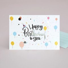 Міні листівка "Happy Birthday to you" біла з тисненням 10шт/уп