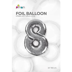 Фольгована кулька цифра "8" срібна Pinan 32" (80 см), в уп. 1 шт