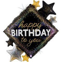Фольгована кулька ромб "Happy Birthday to you" чорна Grabo 85х99см (1шт).