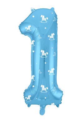 Фольгированная цифра 1 (40’) Agura Slim голубая лошадки в упаковке, 102 см