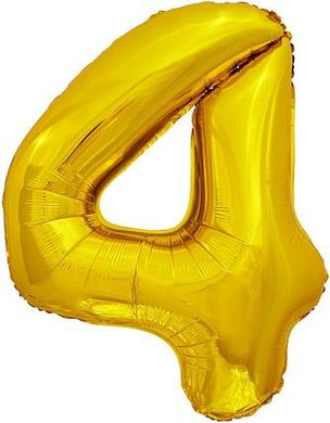 Фольгована кулька цифра "4" золота в упаковці 16"(40см)