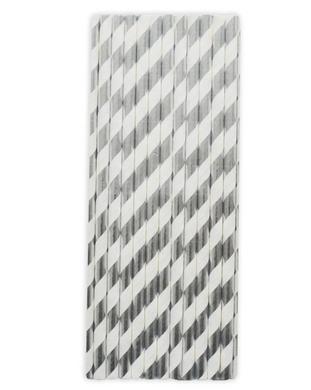 Паперові трубочки для напоїв з срібними широкими полосками 19,5см (25шт).