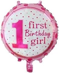 Фольгована кулька круг "1 first birthday girl" рожева 18" (45см) 1шт.