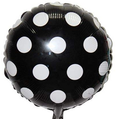 Фольгована кулька Pinan круг "В білу крапочку" чорна 18"(45см) 1шт.