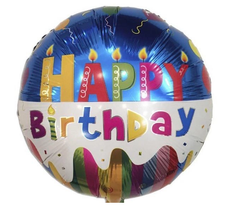 Фольгована кулька Pinan круг "Happy Birthday торт" кольорова 18"(45см) 1шт.