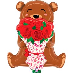 Фольгована кулька фігура "Ведмедик з трояндами" коричнева Grabo 54х64х38см (1см).