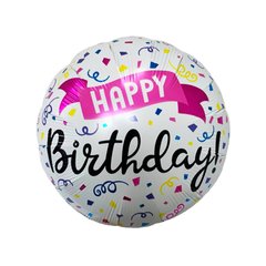 Фольгована кулька Pinan круг "Happy Birthday конфеті " біла 18"(45см) 1шт.