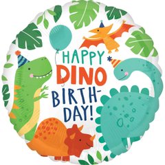 Фольгована кулька Pinan круг "Happy Dino Birthday " зелена 18"(45см) 1шт.