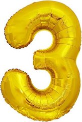 Фольгована кулька цифра "3" золота в упаковці 16"(40см)