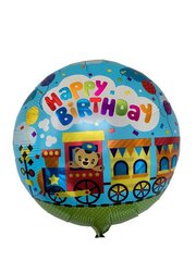 Фольгована кулька Pinan круг "Happy Birthday поїзд" кольорова 18"(45см) 1шт.