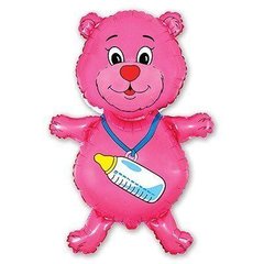 Фольгована кулька фігура "Ведмедик з соскою" рожева Flexmetal 34" 1шт.