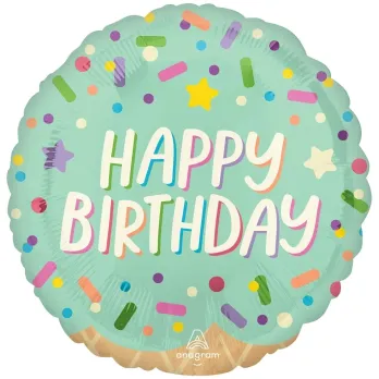 Фольгована кулька круг "Happy Birthday конфеті" кольорова Anagram 18"(45см) 1шт.