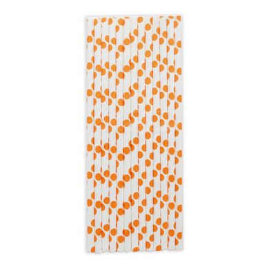 Паперові трубочки для напоїв білого кольору в оранжеву крапочку 19,5см (25шт).