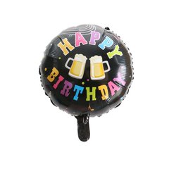 Фольгована кулька Pinan круг "Happy Birthday пиво " чорна 18"(45см) 1шт.