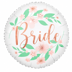 Фольгована кулька круг "Bride з квітами" біла 18"(45см) 1шт.