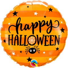 Фольгована кулька круг "Happy Halloween павучок" оранжева Qualatex 18"(45см) 1шт.