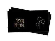 Паперовий конверт на гроші чорний "Happy Birthday з кульками" золоте тиснення 1шт.