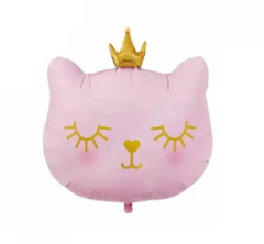 Фольгована кулька фігура Pinan "Котик з короною" рожева 54х48 см. в уп. (1шт.)