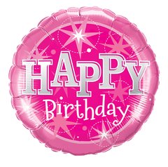 Фольгована кулька Pinan круг "Happy Birthday блиск" рожева 18"(45см) 1шт.
