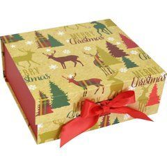 Подарункова коробка новорічна складна "Merry Christmas" з червоним бантиком 20*18*8см (1шт.)