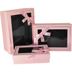 Подарункові коробки прямокутні з віконцем рожеві (3шт.)