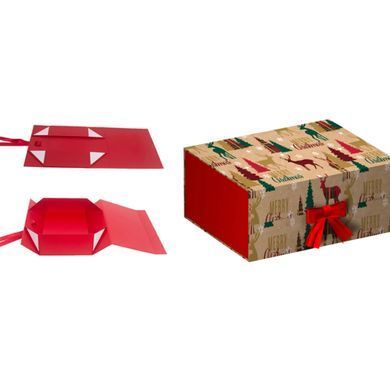 Подарункова коробка новорічна складна "Merry Christmas" з червоним бантиком 20*18*8см (1шт.)