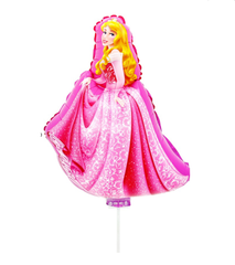 Фольгована кулька міні-фігура "Принцеса" рожева (25см) 1шт.+паличка
