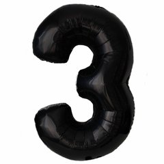 Фольгова кулька цифра "3" чорна металік 40"(100см) 1шт