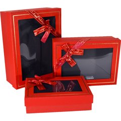 Подарункові коробки прямокутні з віконцем червоні (3шт.)