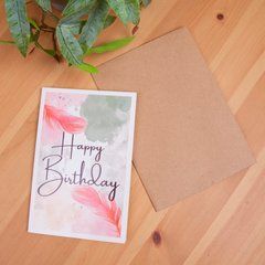 Листівка "Happy Birthday пір'їнки" з конвертиком кольорова 15х10 см 1шт.