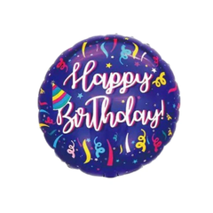 Фольгована кулька Pinan круг "Happy Birthday" серпантин 18"(45см) 1шт.