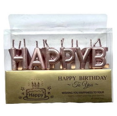 Свічки-букви "Happy Birthday" рожеве золото (13 букв) ТМ "Твоя забава" (3 см) 1 шт