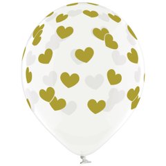 Латексна повітряна кулька 12" (30 см) "Серця великі золоті" кристал Belbal 25 шт