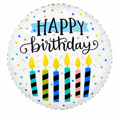 Фольгована кулька Pinan круг "Happy Birthday свічки " біла 18"(45см) 1шт.