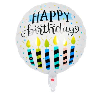 Фольгована кулька Pinan круг "Happy Birthday свічки " біла 18"(45см) 1шт.