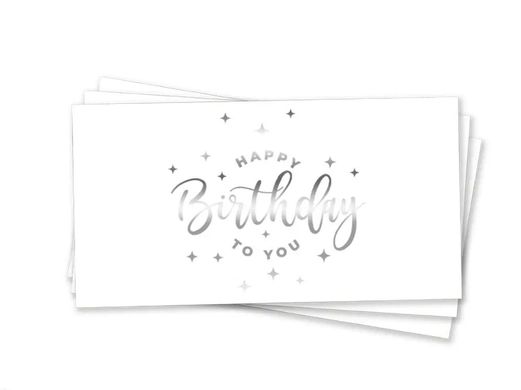 Паперовий конверт на гроші білий "Happy Birthday з зірочками" срібне тиснення 1шт.