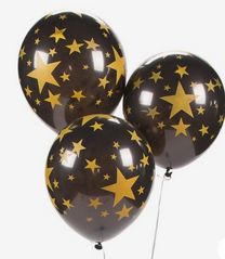 Латексні повітряні кульки 12" (30см.) "Золоті зірки" чорні "BelBal" 50шт.