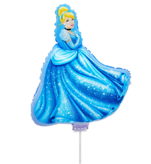 Фольгована кулька міні-фігура "Принцеса" блакитна (25см) 1шт.+паличка